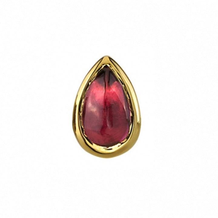 Rhodolite Cabochon Pear in Bezel Threaded End in Gold