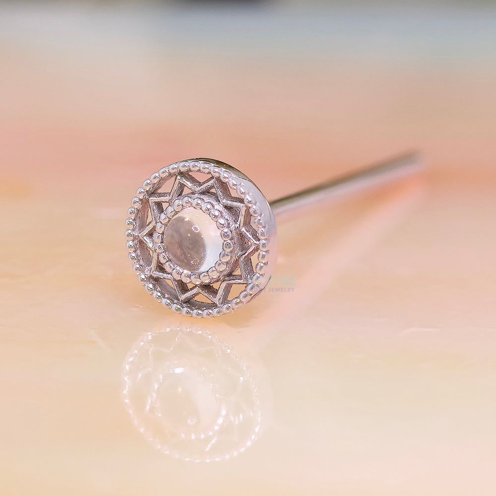 "Bandera" Nostril Screw in Gold & Platinum with Rainbow Moonstone
