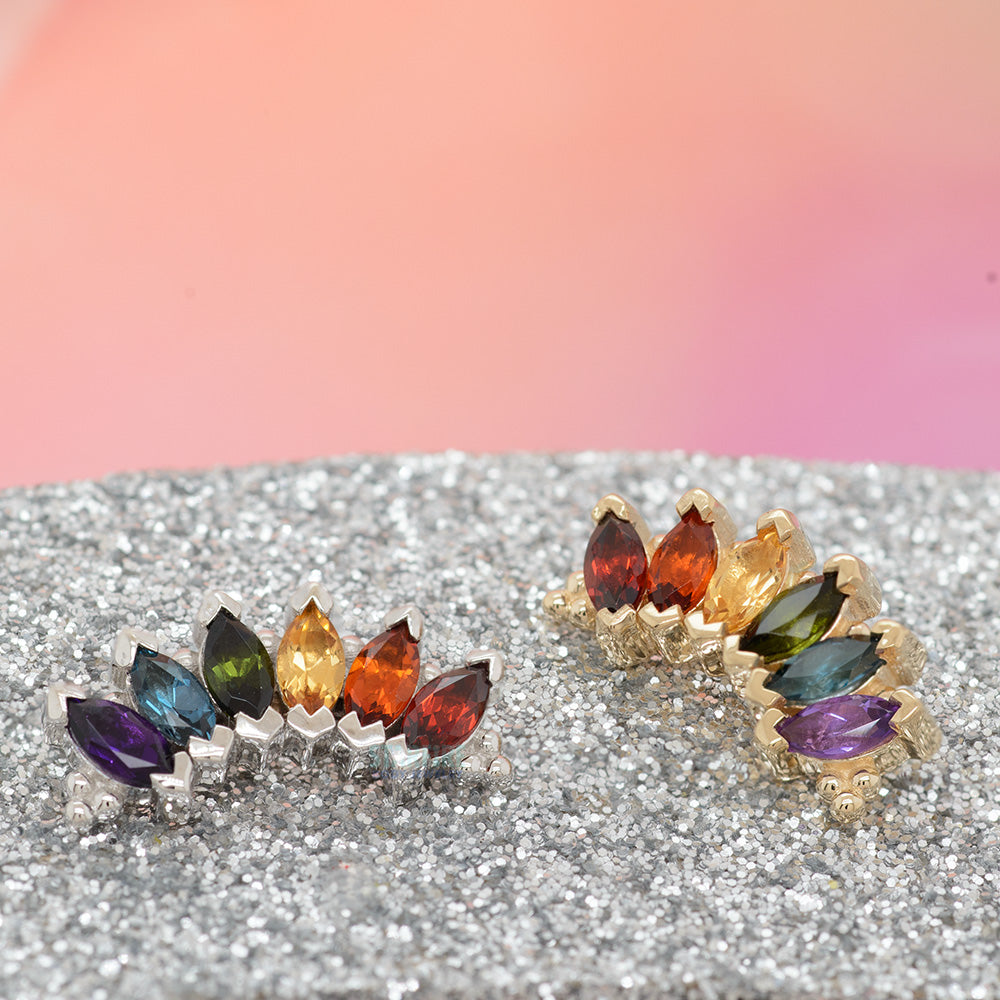 6 Gem Marquise "Panaraya" Threaded End in Gold Rainbow 2 with Genuine Gemstones
