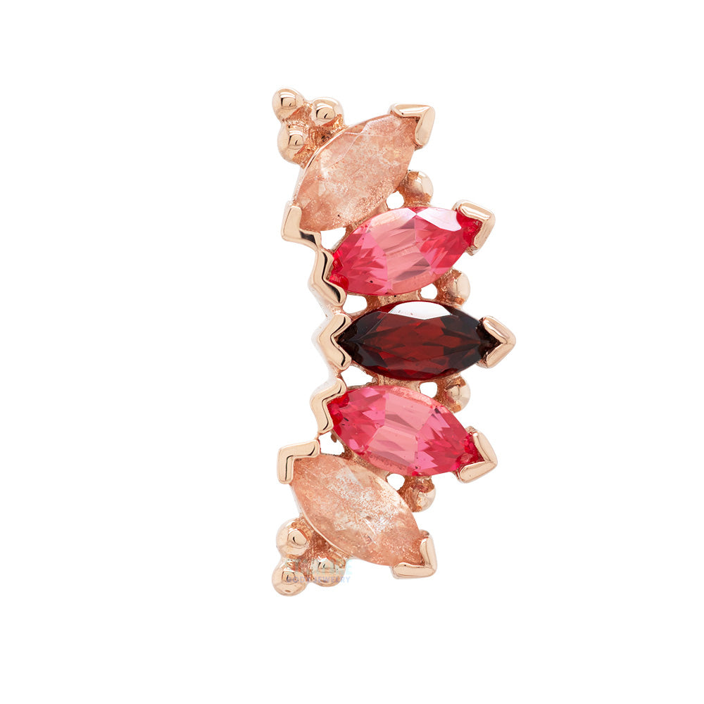 Marquise "Panaraya" Threaded End in Gold with Oregon Sunstone, Padparadscha Sapphire & Garnet