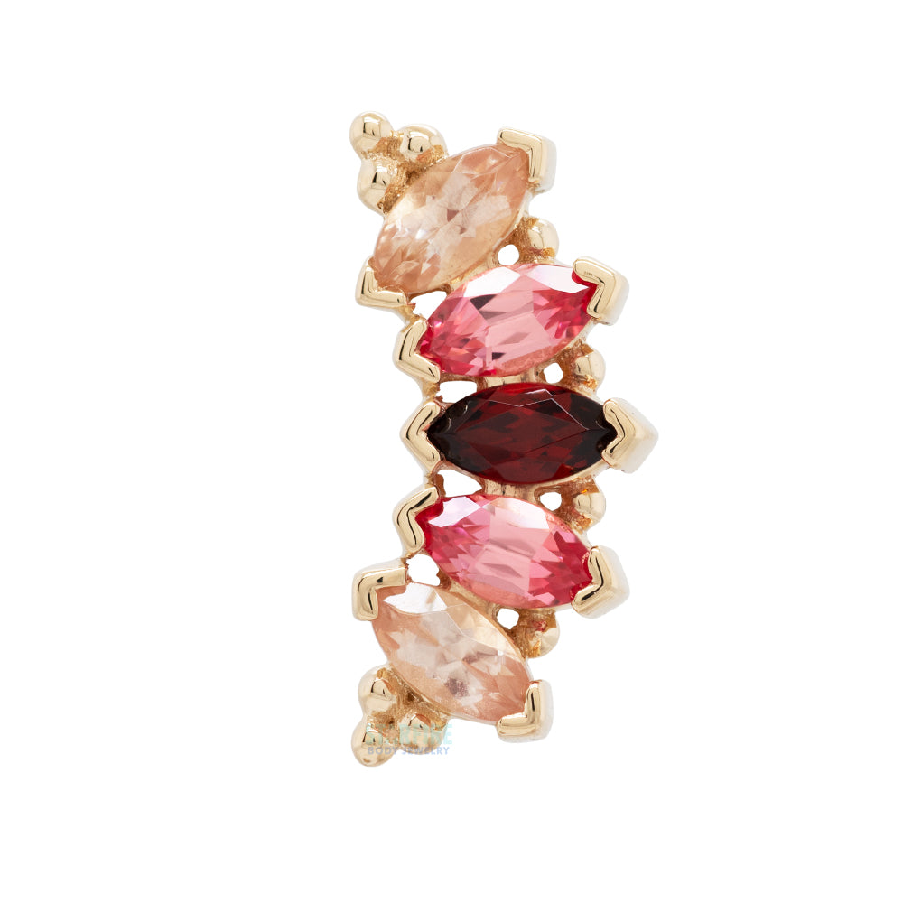 Marquise "Panaraya" Threaded End in Gold with Oregon Sunstone, Padparadscha Sapphire & Garnet