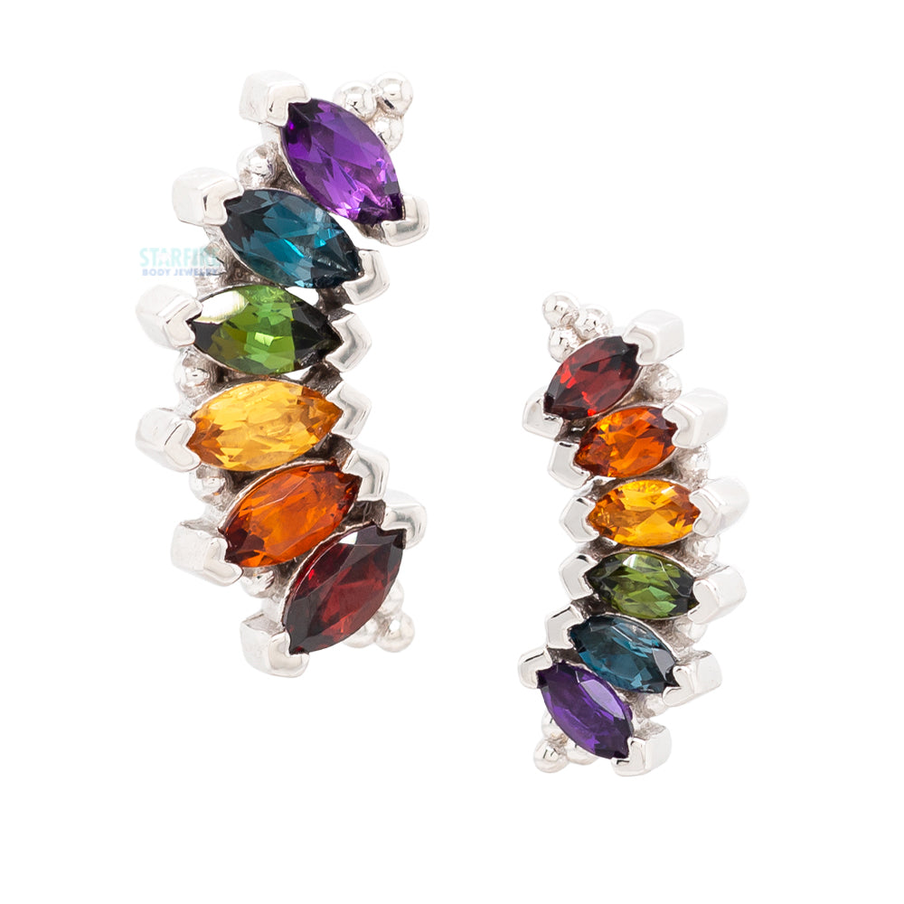 6 Gem Marquise "Panaraya" Threaded End in Gold Rainbow 2 with Genuine Gemstones