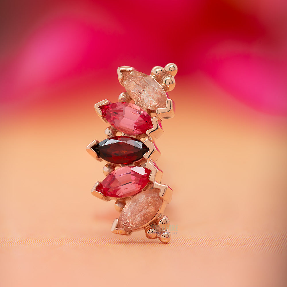 Marquise "Panaraya" Threaded End in Gold with Oregon Sunstone, Padparadscha Sapphire & Garnet