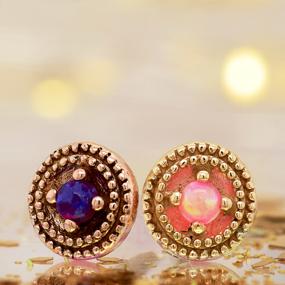 Double Millgrain Round Threaded End in Gold with Opal in Prong's