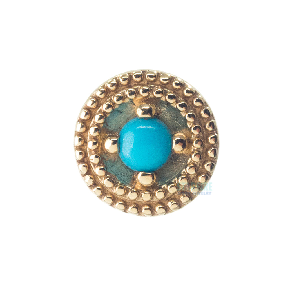 Double Millgrain Round Threaded End in Gold with Stone Cabochon in Prong's