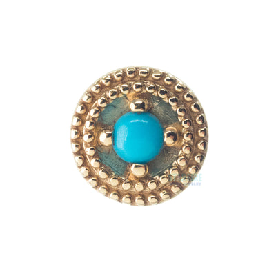 Double Millgrain Round Threaded End in Gold with Stone Cabochon in Prong's