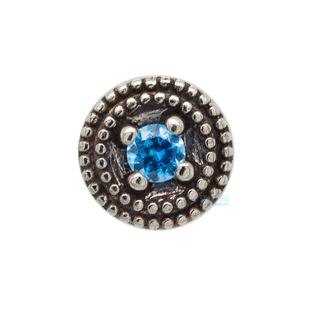 Double Millgrain Round Threaded End in Gold with Faceted Gem in Prong's