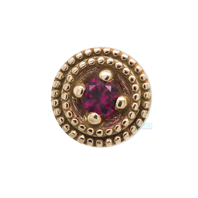 Double Millgrain Round Threaded End in Gold with Faceted Gem in Prong's