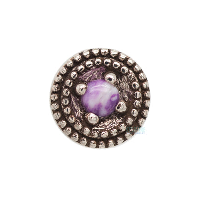 Double Millgrain Round Threaded End in Gold with Stone Cabochon in Prong's
