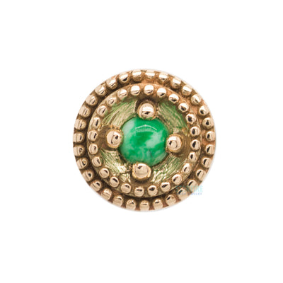 Double Millgrain Round Threaded End in Gold with Stone Cabochon in Prong's