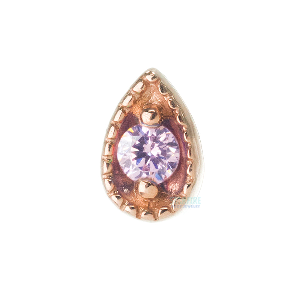 Millgrain Pear Threaded End in Gold with Faceted Gem