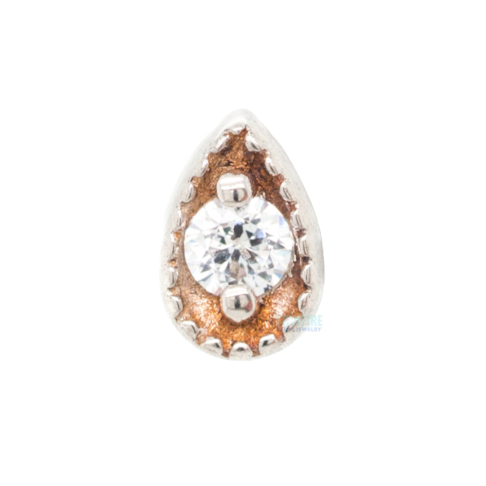 Millgrain Pear Threaded End in Gold with Faceted Gem