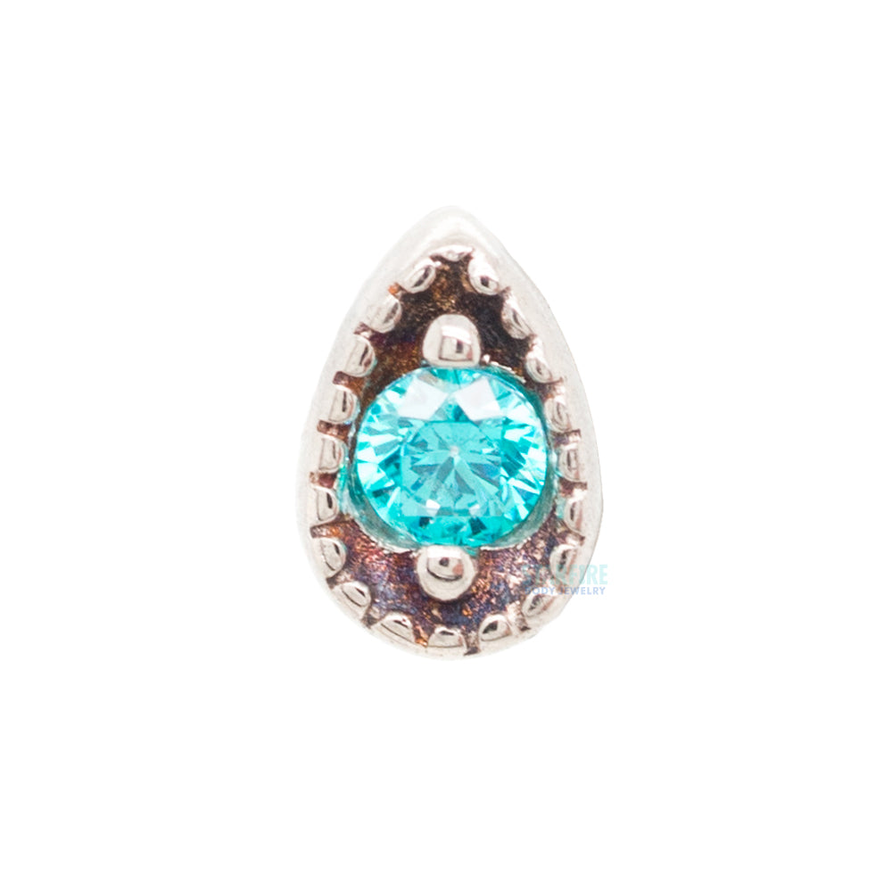Millgrain Pear Threaded End in Gold with Faceted Gem