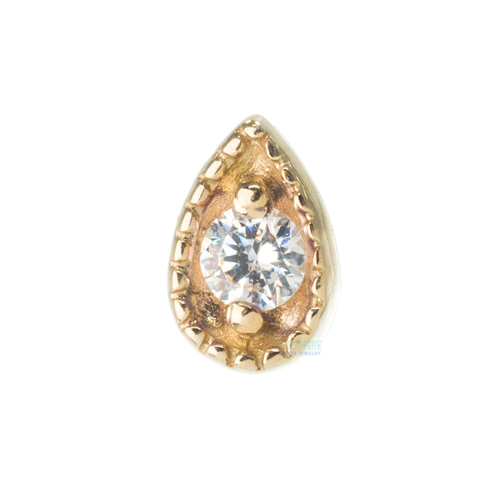 Millgrain Pear Threaded End in Gold with Faceted Gem