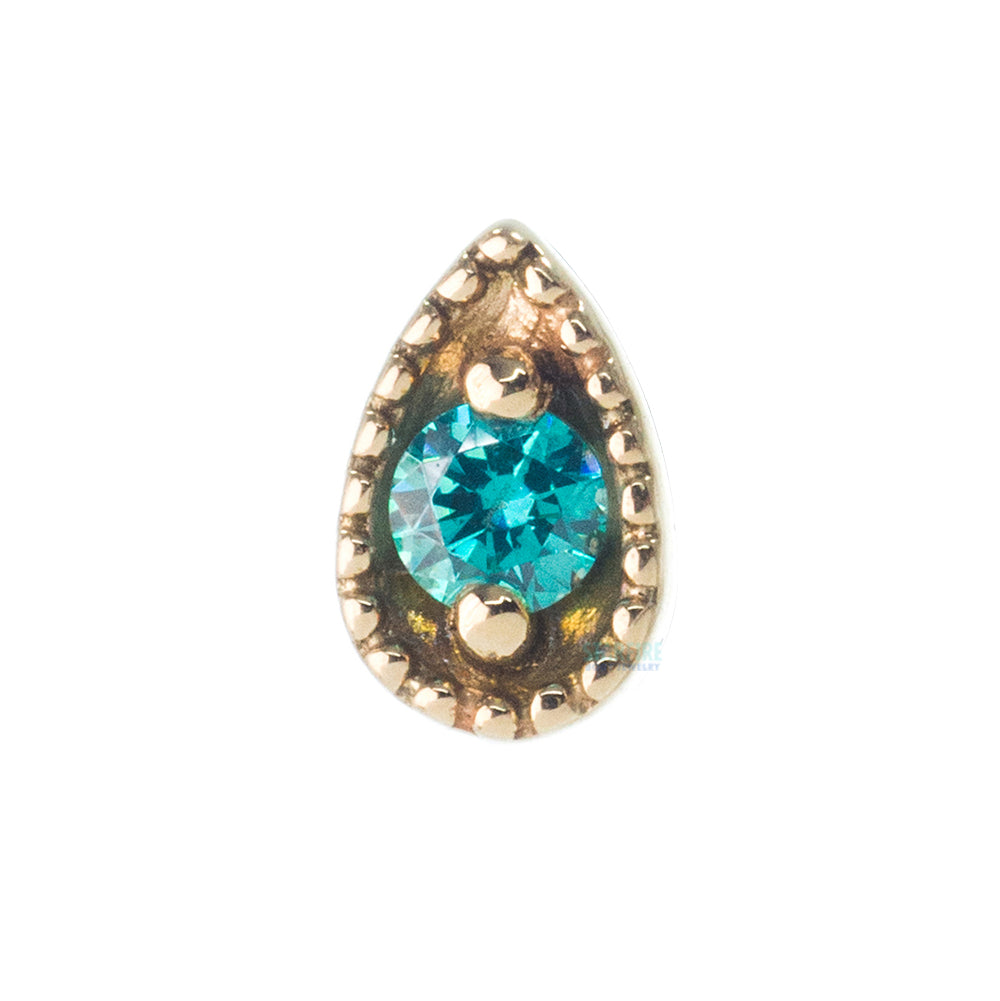 Millgrain Pear Threaded End in Gold with Faceted Gem