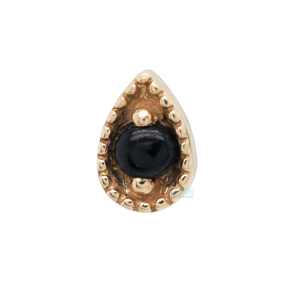 Millgrain Pear Threaded End in Gold with Stone Cabochon