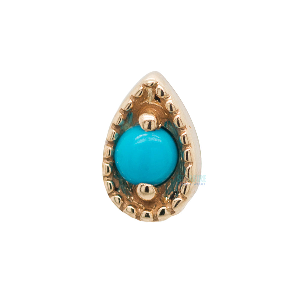 Millgrain Pear Threaded End in Gold with Stone Cabochon