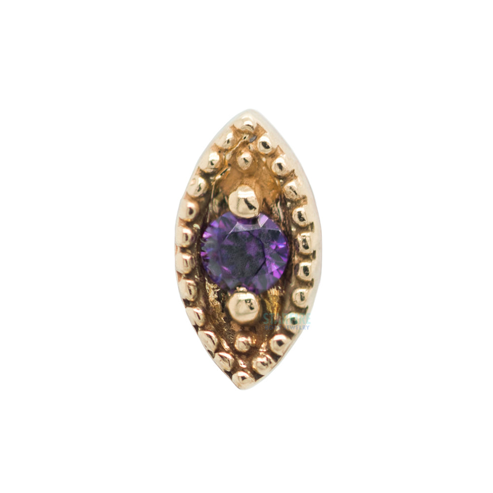 Millgrain Marquise Threaded End in Gold with Faceted Gem