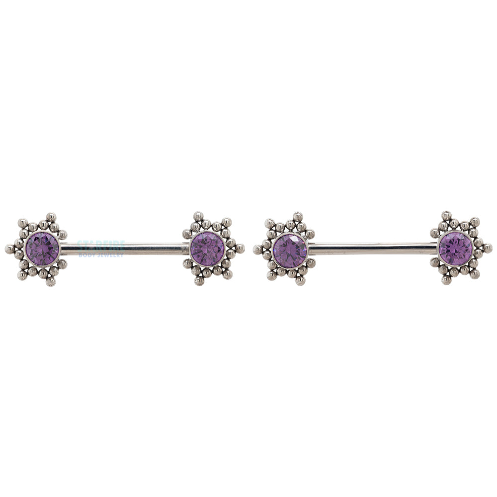 HC1T-34 'Haute Couture' Side Set Faceted Gem Nipple Barbells - pair