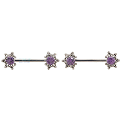 HC1T-34 'Haute Couture' Side Set Faceted Gem Nipple Barbells - pair