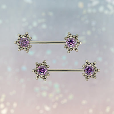 HC1T-34 'Haute Couture' Side Set Faceted Gem Nipple Barbells - pair