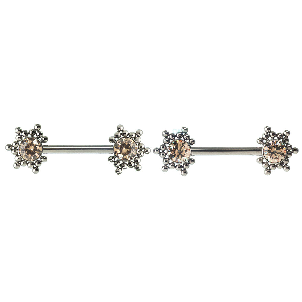 HC1T-34 'Haute Couture' Side Set Faceted Gem Nipple Barbells - pair