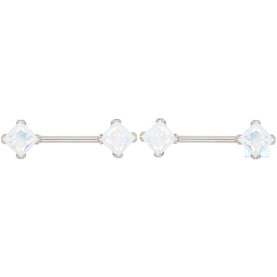 threadless: Princess-Cut Brilliant-Cut Gems Side-Set Nipple Barbells in Prong's - 5/8" - pair