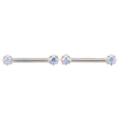 threadless: Princess-Cut Brilliant-Cut Gems Side-Set Nipple Barbells in Prong's - 5/8" - pair