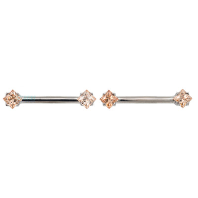 threadless: Princess-Cut Brilliant-Cut Gems Side-Set Nipple Barbells in Prong's - 5/8" - pair