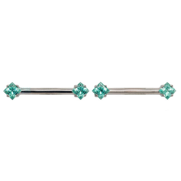 threadless: Princess-Cut Brilliant-Cut Gems Side-Set Nipple Barbells in Prong's - 1/2" - pair