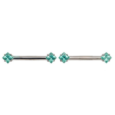 threadless: Princess-Cut Brilliant-Cut Gems Side-Set Nipple Barbells in Prong's - 5/8" - pair