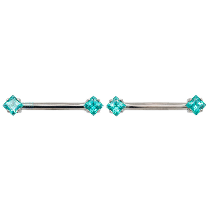 threadless: Princess-Cut Brilliant-Cut Gems Side-Set Nipple Barbells in Prong's - 1/2" - pair
