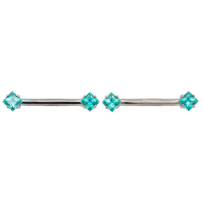 threadless: Princess-Cut Brilliant-Cut Gems Side-Set Nipple Barbells in Prong's - 5/8" - pair