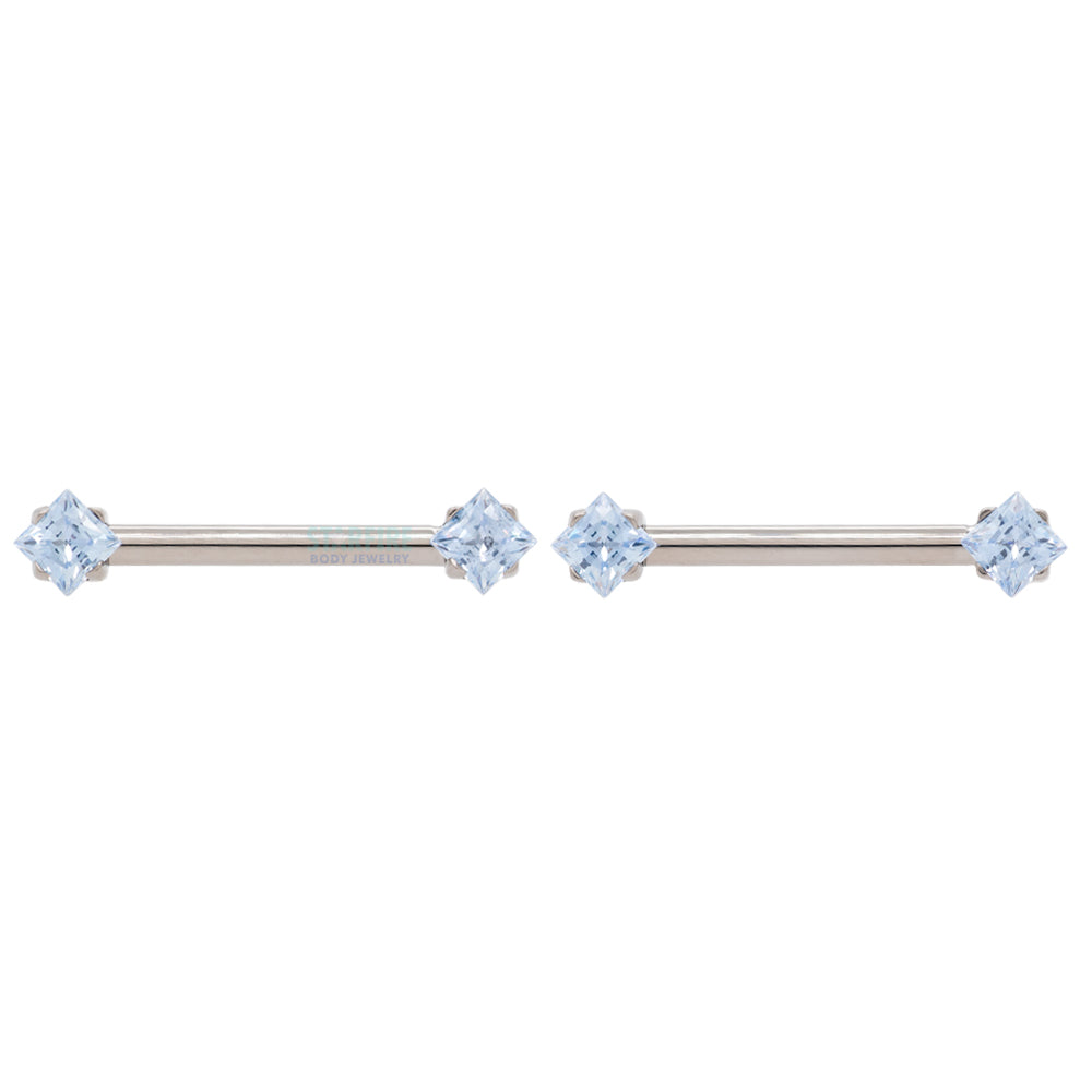 threadless: Princess-Cut Brilliant-Cut Gems Side-Set Nipple Barbells in Prong's - 1/2" - pair