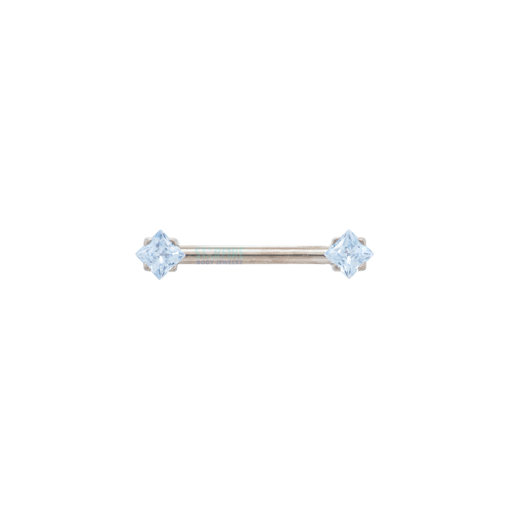 threadless: Princess-Cut Brilliant-Cut Gems Side-Set Nipple Barbell in Prong's - 1/2" - single