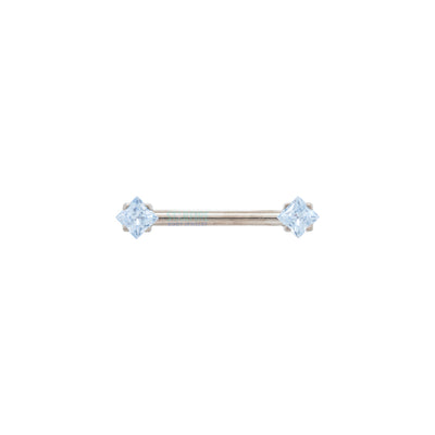 threadless: Princess-Cut Brilliant-Cut Gems Side-Set Nipple Barbell in Prong's - 1/2" - single