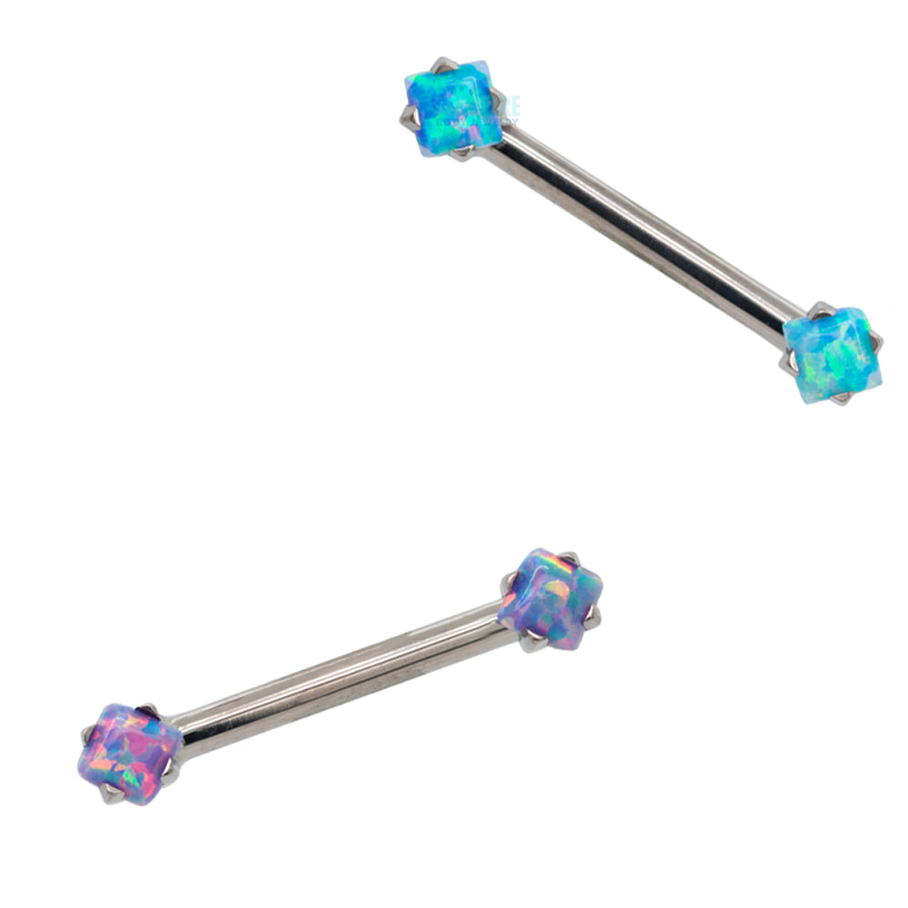 threadless: Princess-Cut Brilliant-Cut Gems Side-Set Nipple Barbell in Prong's - 5/8" - single