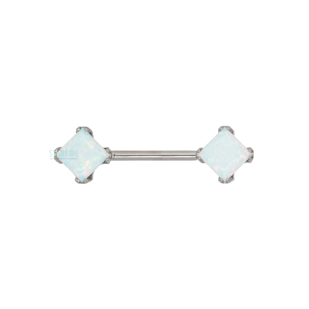 threadless: Princess-Cut Brilliant-Cut Gems Side-Set Nipple Barbell in Prong's - 5/8" - single