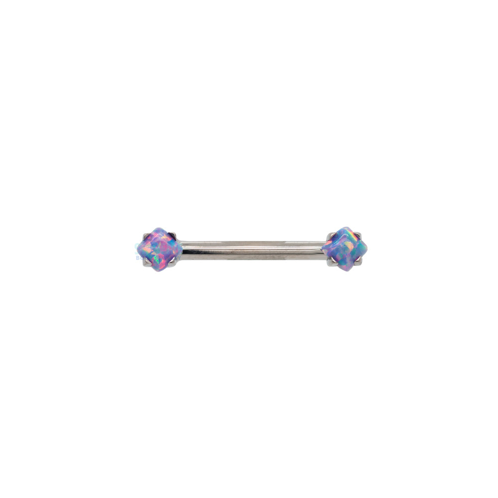 threadless: Princess-Cut Opal Cabochon Side-Set Nipple Barbell in Prong's - single