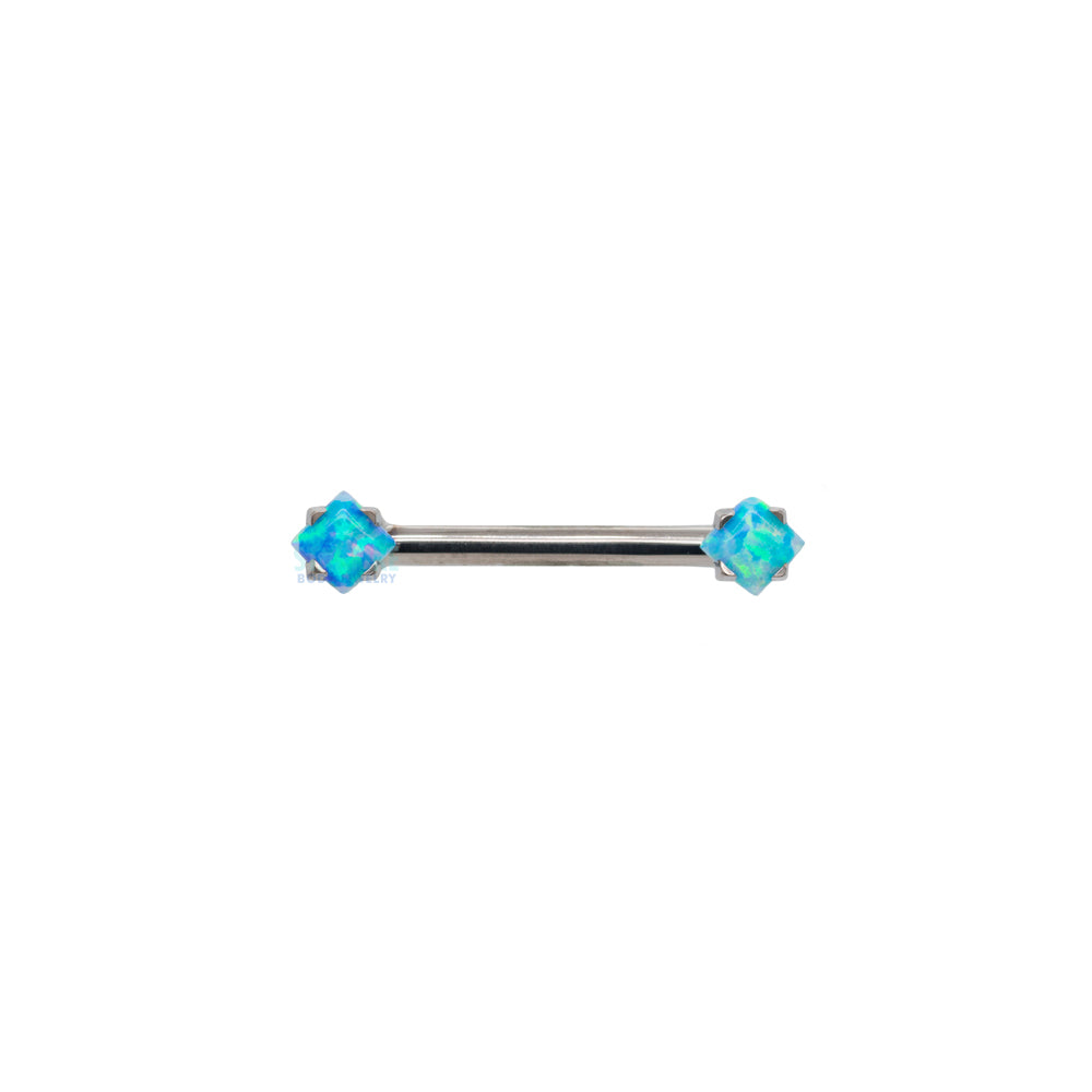 threadless: Princess-Cut Opal Cabochon Side-Set Nipple Barbell in Prong's - single
