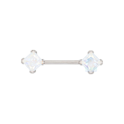 threadless: Princess-Cut Brilliant-Cut Gems Side-Set Nipple Barbell in Prong's - 5/8" - single