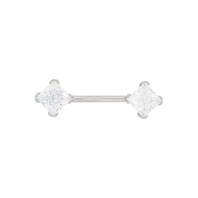 threadless: Princess-Cut Brilliant-Cut Gems Side-Set Nipple Barbell in Prong's - 5/8" - single