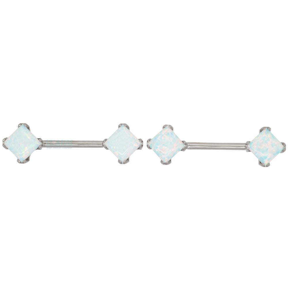 threadless: Princess-Cut Opal Cabochon Side-Set Nipple Barbells in Prong's - pair