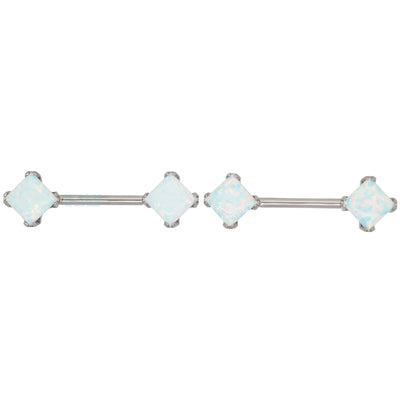 threadless: Princess-Cut Opal Cabochon Side-Set Nipple Barbells in Prong's - pair