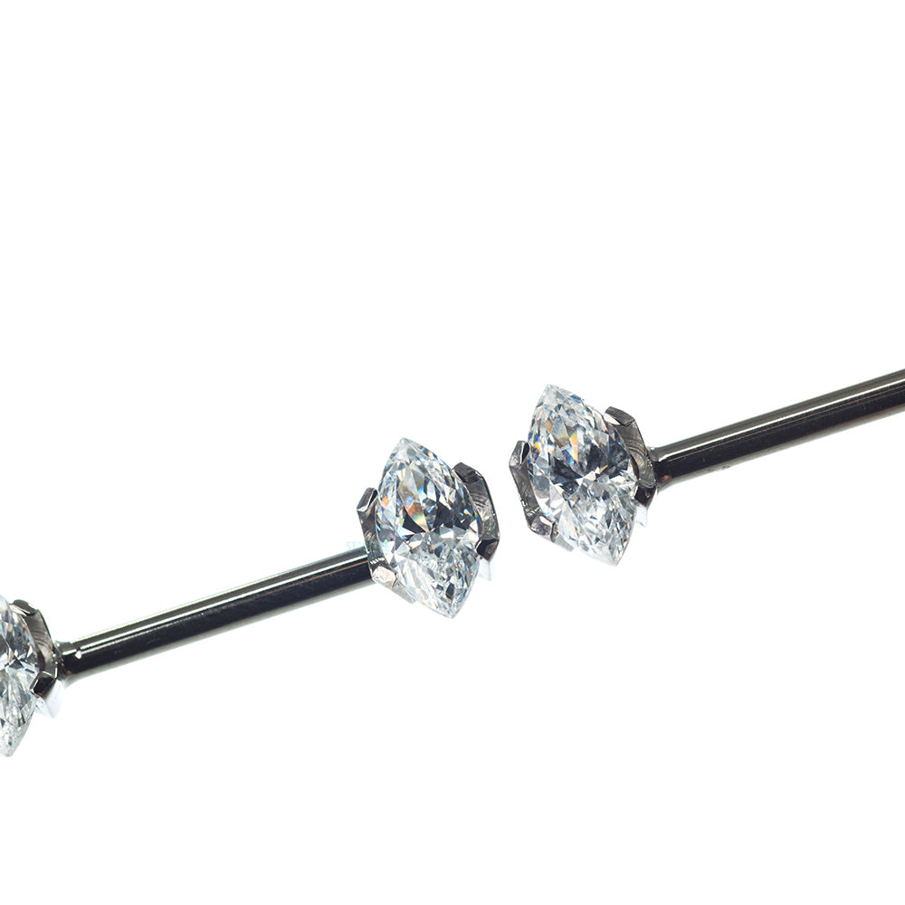 threadless: Marquise-Cut Brilliant-Cut Gems Side-Set Nipple Barbells in Prong's - 1/2" - pair