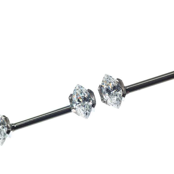 threadless: Marquise-Cut Brilliant-Cut Gems Side-Set Nipple Barbells in Prong's - 1/2" - pair
