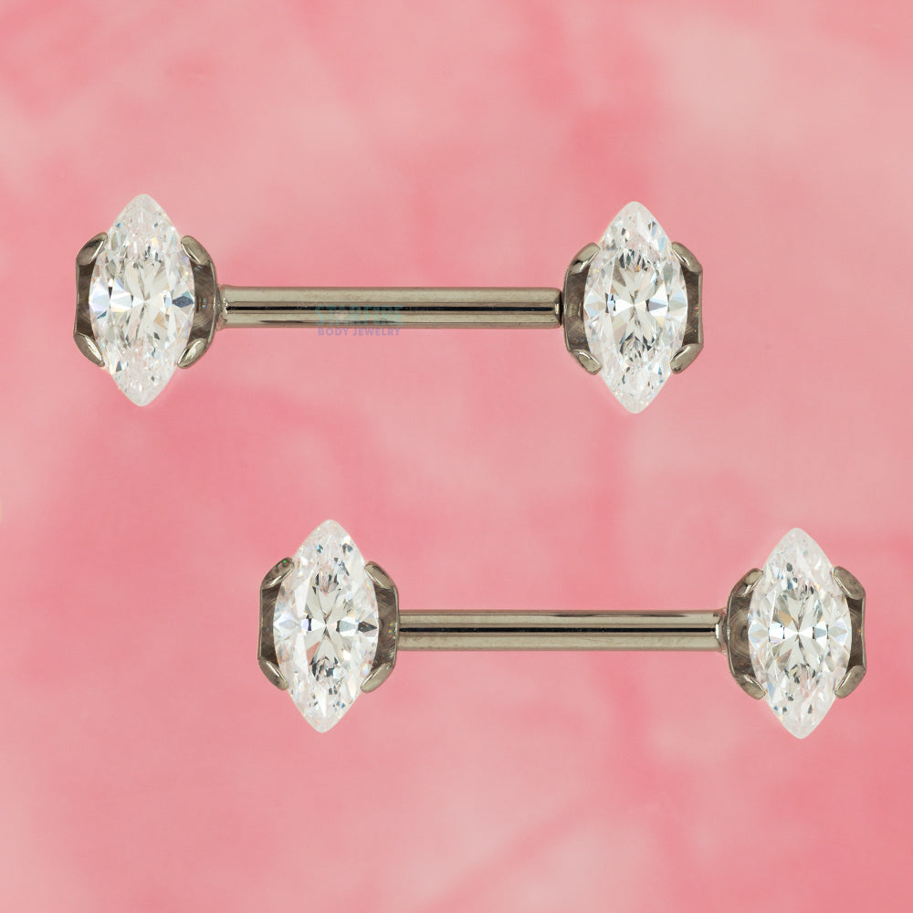 threadless: Marquise-Cut Brilliant-Cut Gems Side-Set Nipple Barbells in Prong's - 5/8" - pair