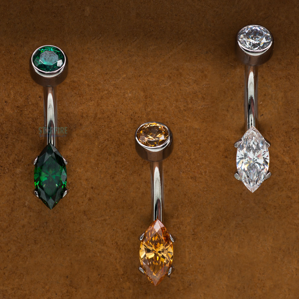 Marquise-Cut Brilliant-Cut Gem Navel Curve