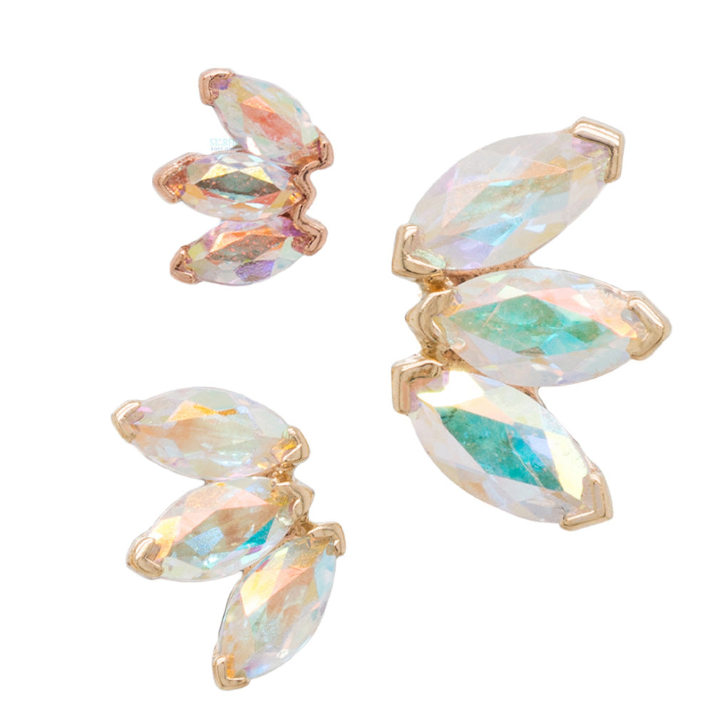 Triple Marquise Fan Threaded End in Gold & Platinum with Mercury Mist Topaz