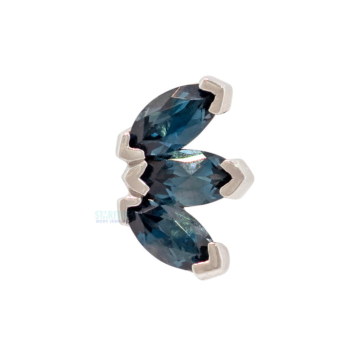 Triple Marquise Fan Threaded End in Gold & Platinum with London Blue Topaz'